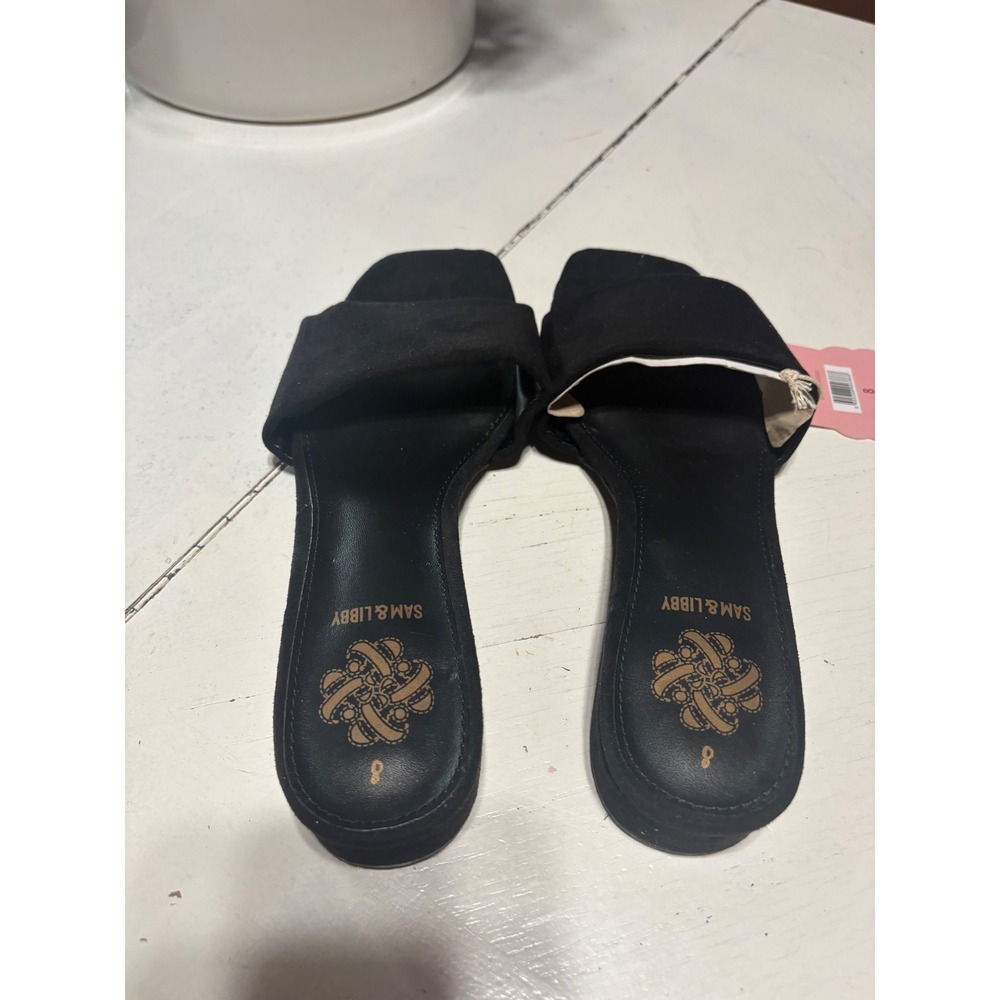 Sam & Libby Karissa Slide Black Suede Square Toe Low Block Heel Sandals Womens 8 - Picture 6 of 7